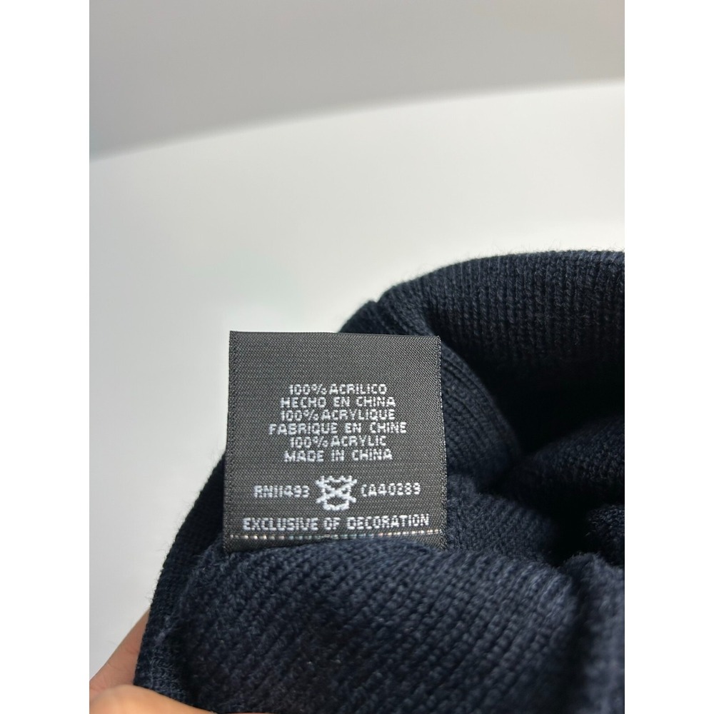 New Era Blank Cuffed Adult Pom Beanie Hat Stocking Cap Dark Navy Blue/White - Picture 4 of 5